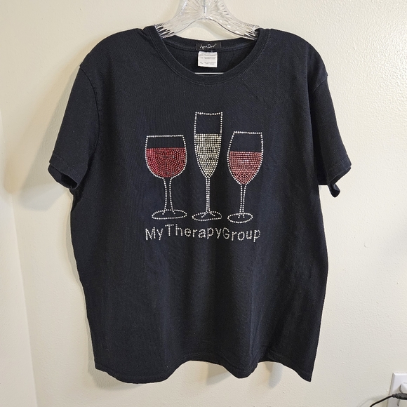 COPY - 2 Pc Lyn Dorf Wine Lovers Solid Black Tops Women's Size XL 100 %Cotton - Picture 6 of 16